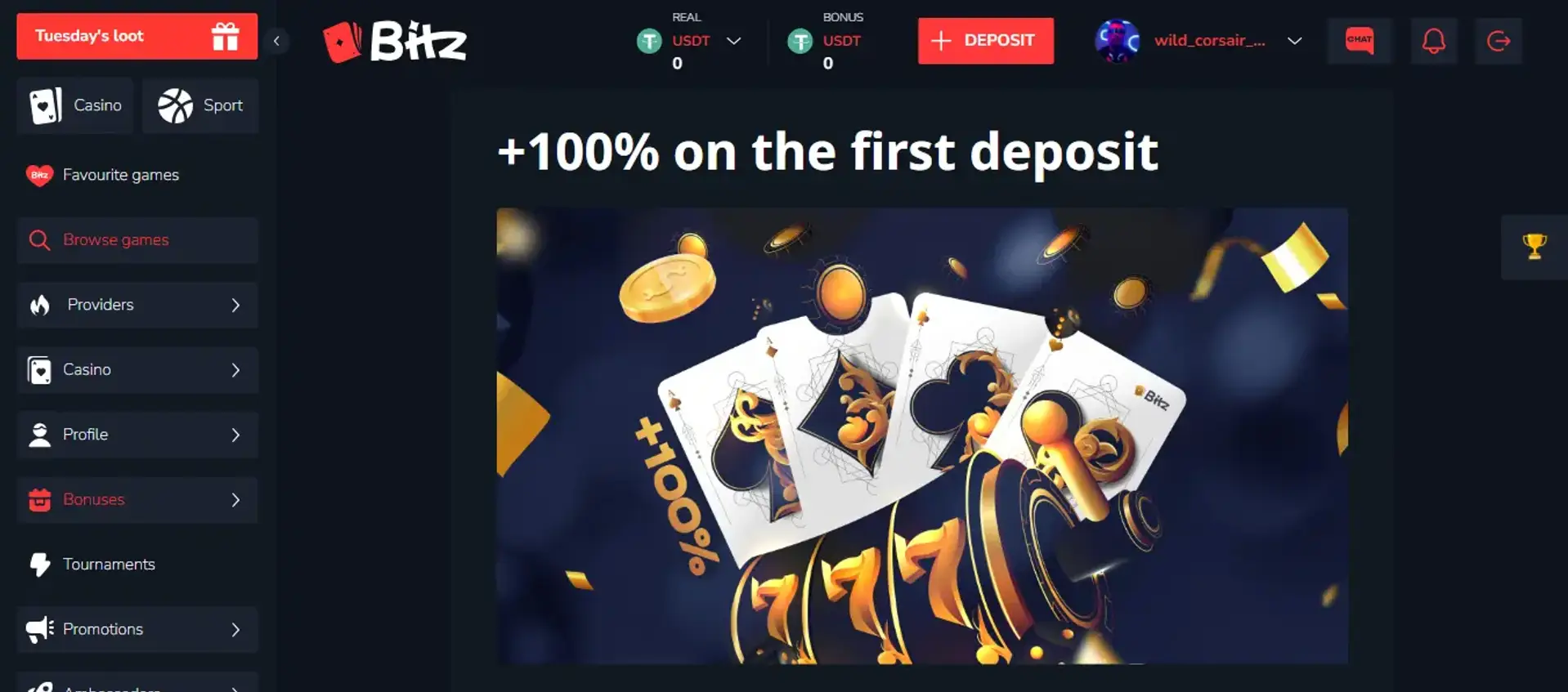 Личный кабинет Bitz Casino